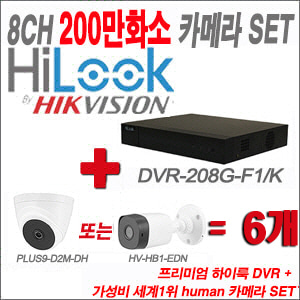 [올인원-2M] DVR208GF1/K 8CH + HUMAN 200만화소 카메라 6개 SET (실내형2.8mm/실외형 3.6mm 출고)
